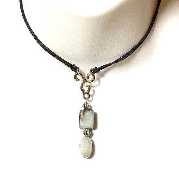 2/$20 Natural Black Blue Calcite Necklace, Genuine Gemstone Lariat Cord Necklace - Picture 1 of 12
